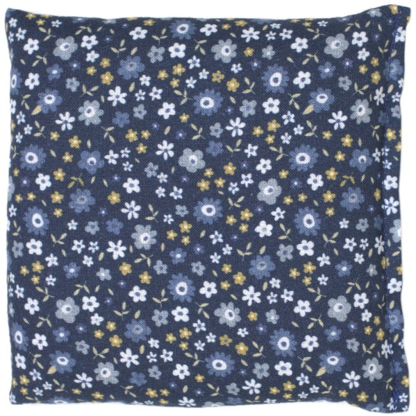 Coussin de graines 12x12cm, coton bio, fleurs bleues