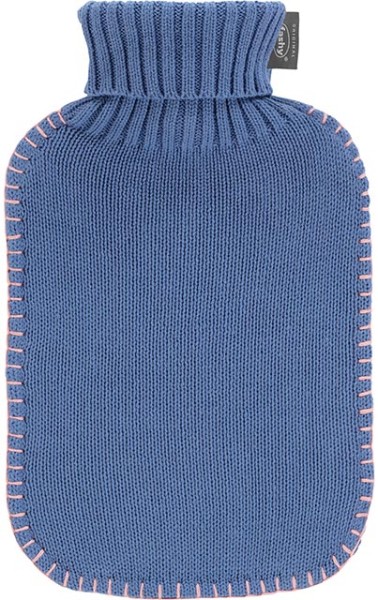 Wärmflasche mit Baumwollbezug blau Stickbezug